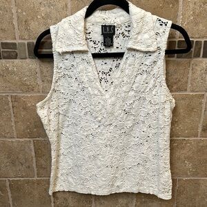 Sleeveless Shirt Open Lace Pattern Collared L